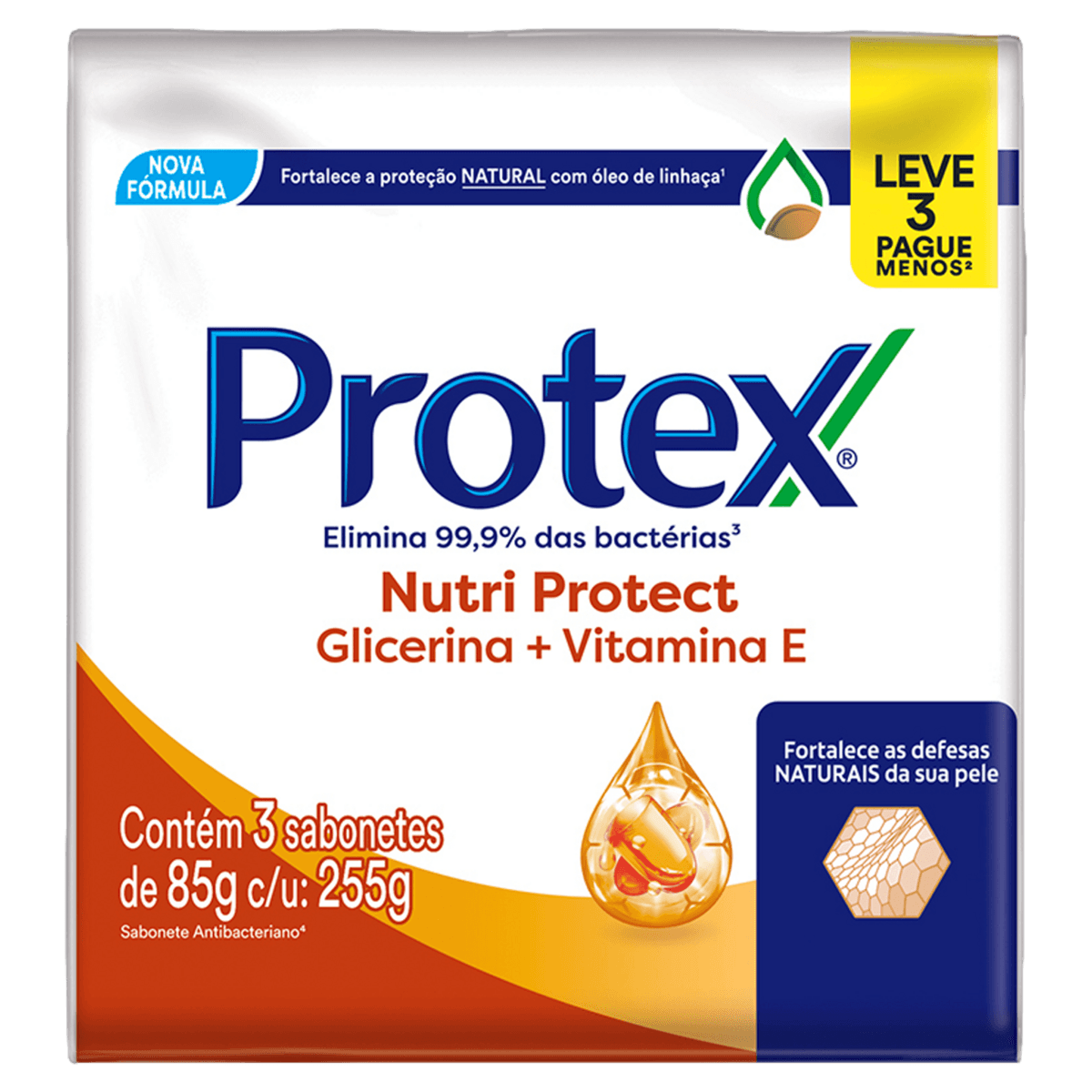 Sabonete Barra Antibacteriano Protex Nutri Protect Glicerina + Vitamina 255g 3 Unidades